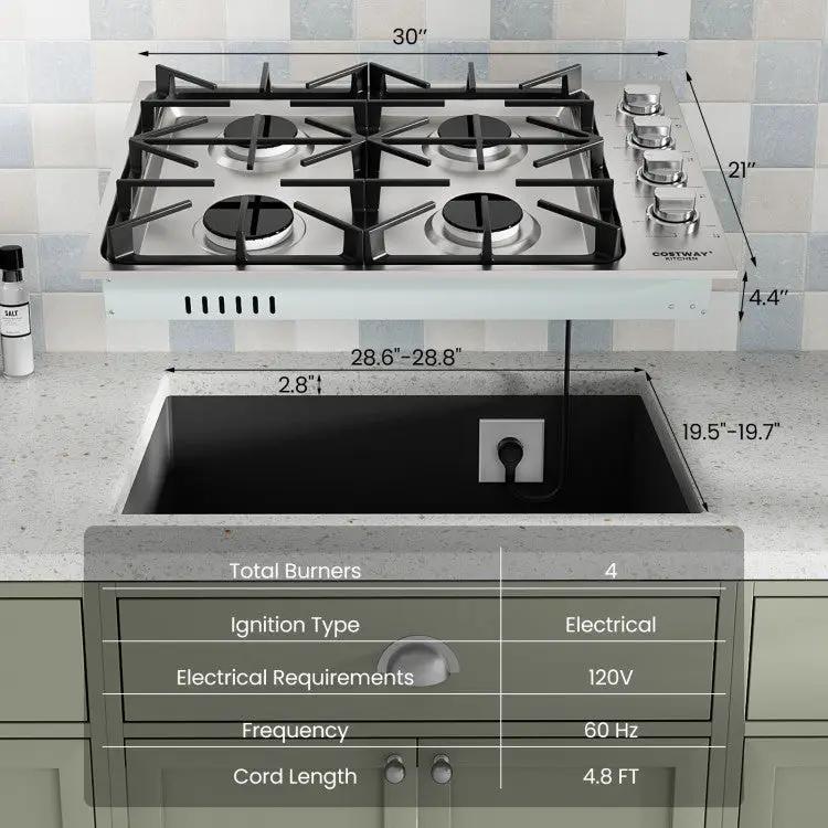 30/36 Inch Gas Cooktop with 4/6 Powerful Burners and ABS Knobs by DirectDeals