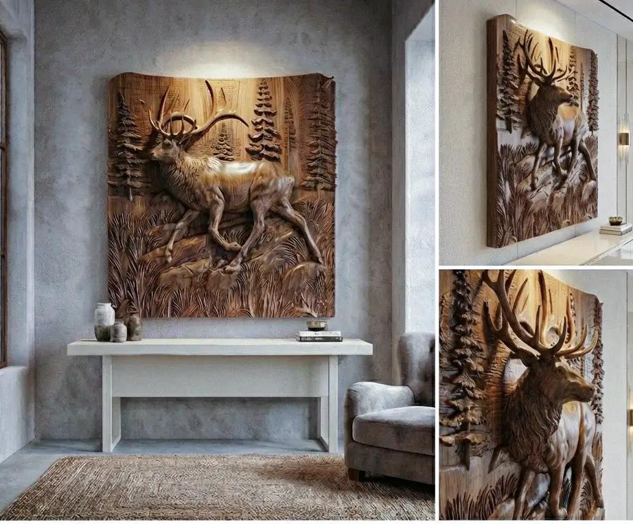 Wooden Deer - Elk 3D Wood Relief Wall Art by Gizz