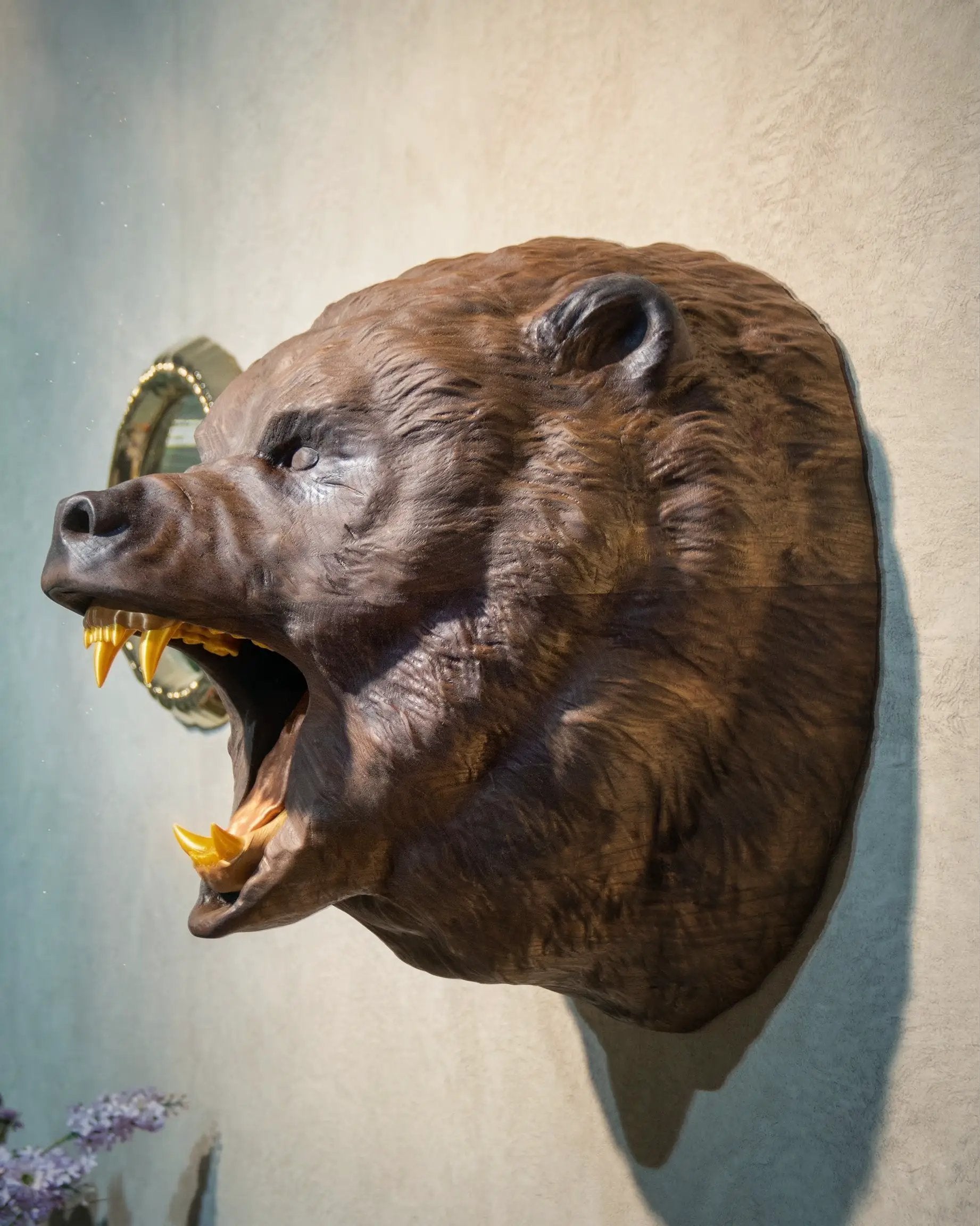 Hand-Carved Roaring Bear Head by Gizz