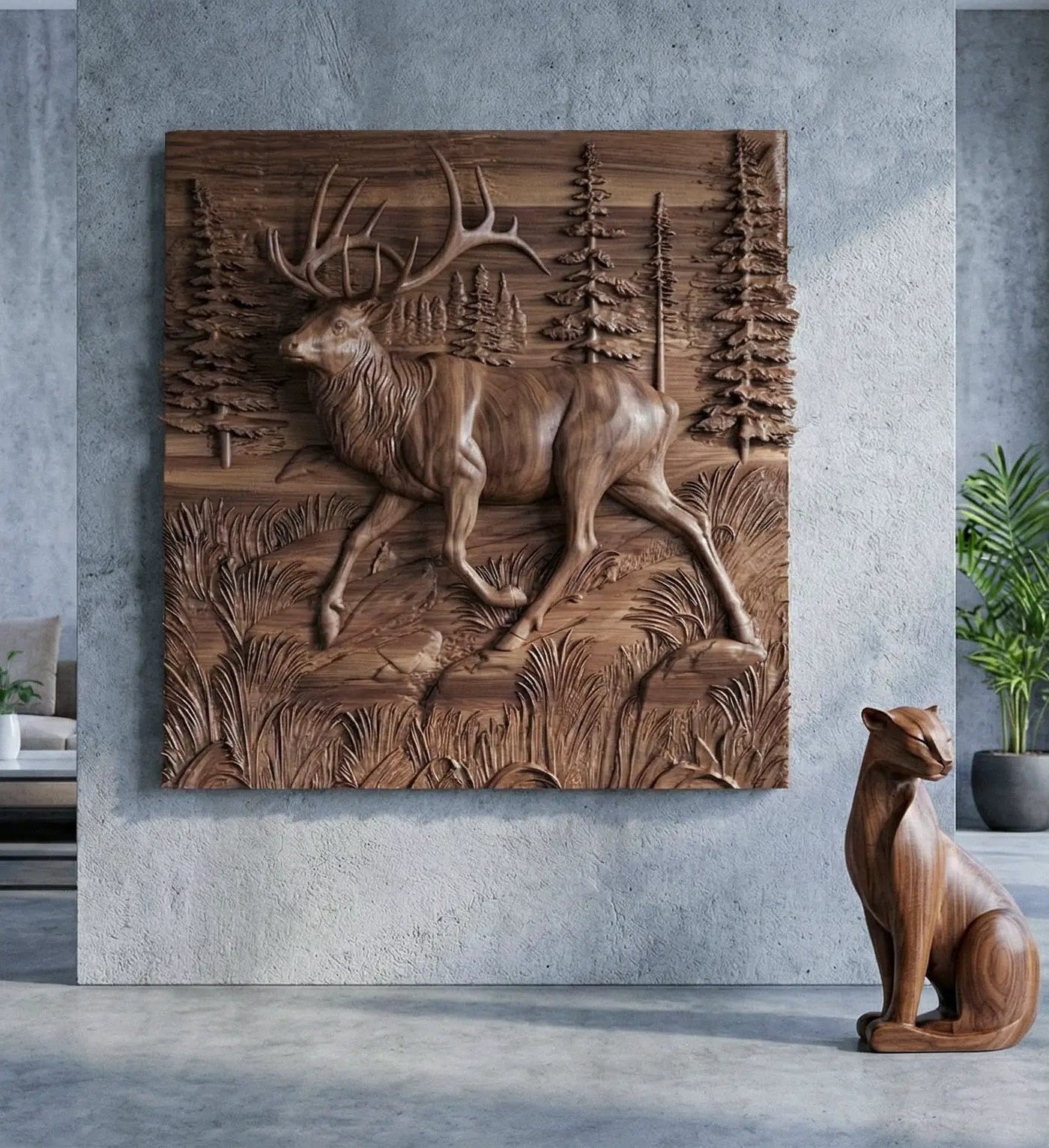 Wooden Deer - Elk 3D Wood Relief Wall Art by Gizz