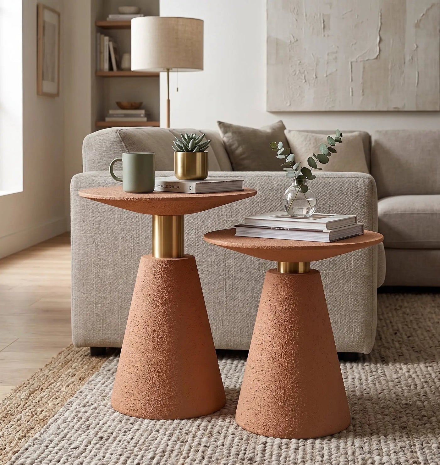 Microcement Textured Minimal Side Table Set by Gizz