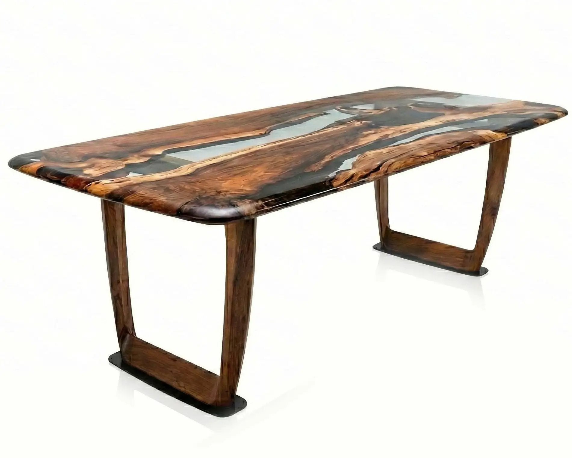 Epoxy Resin River Dining Table Featured Walnut Wood Leg by Gizz