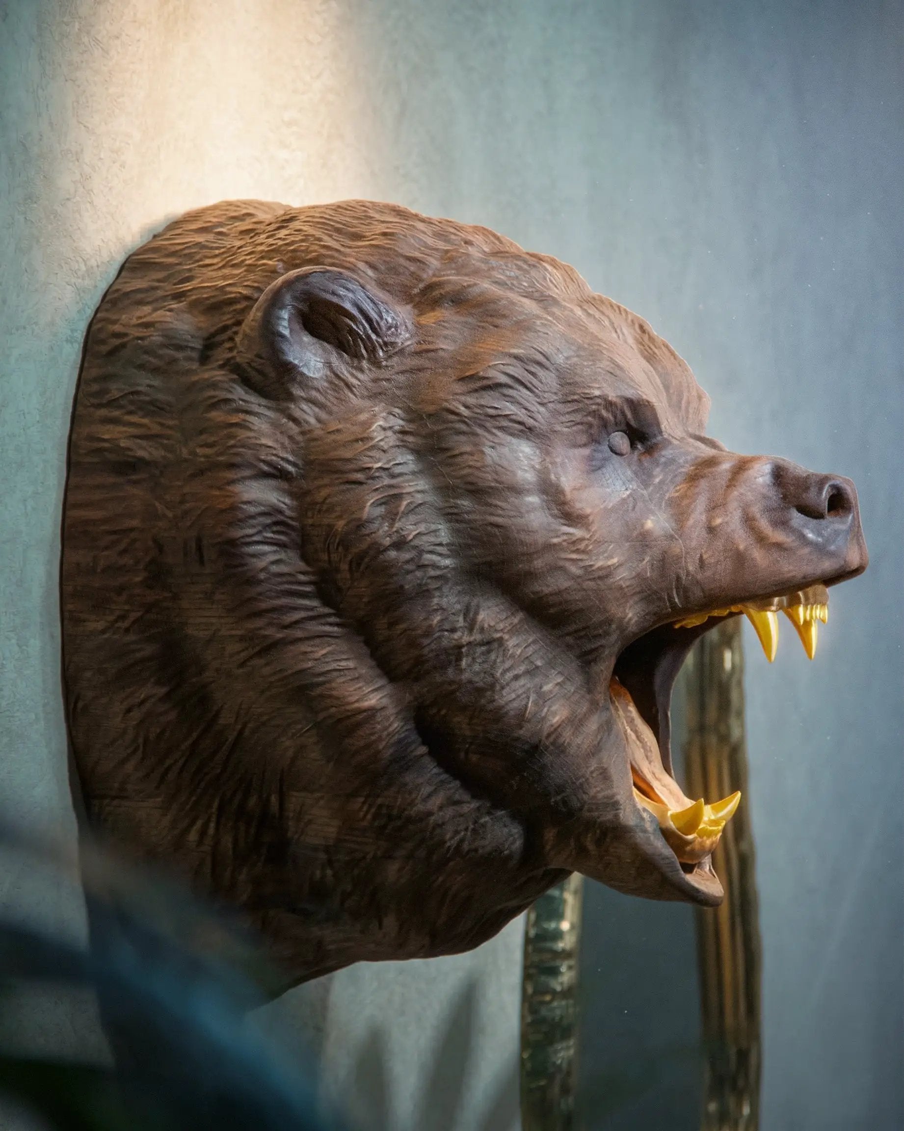 Hand-Carved Roaring Bear Head by Gizz