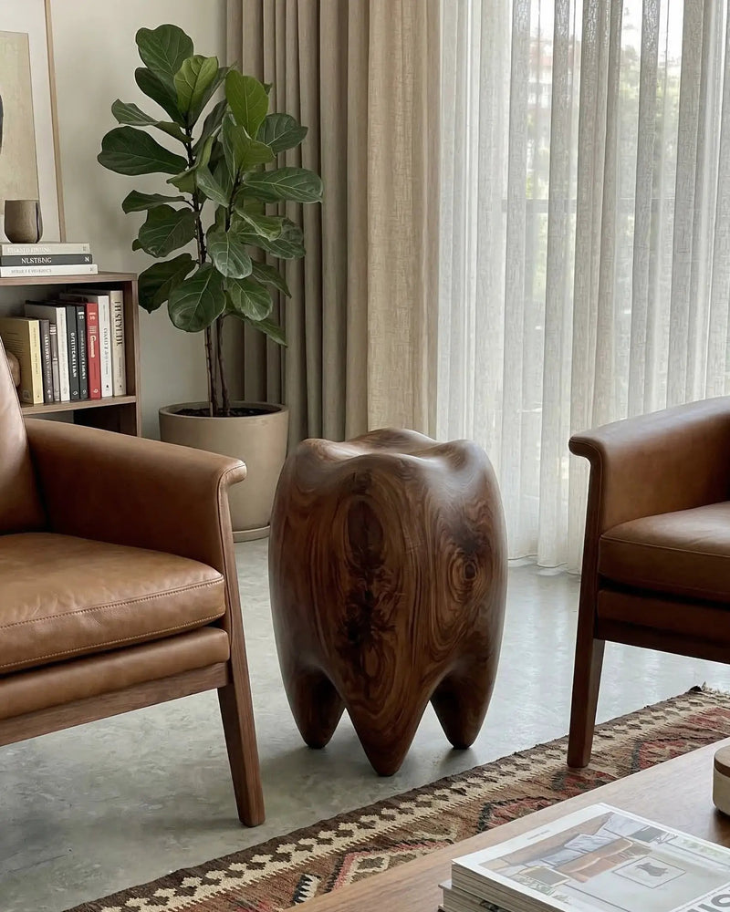 Walnut Tooth Sculptural Stool & End Table by Gizz