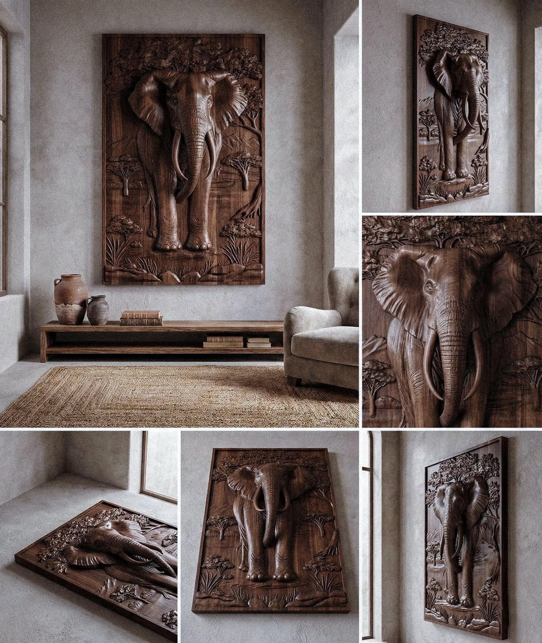 Majestic African Elephant 3D Relief Wood Wall Art by Gizz