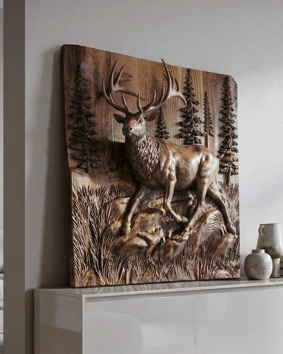 Wooden Deer - Elk 3D Wood Relief Wall Art by Gizz