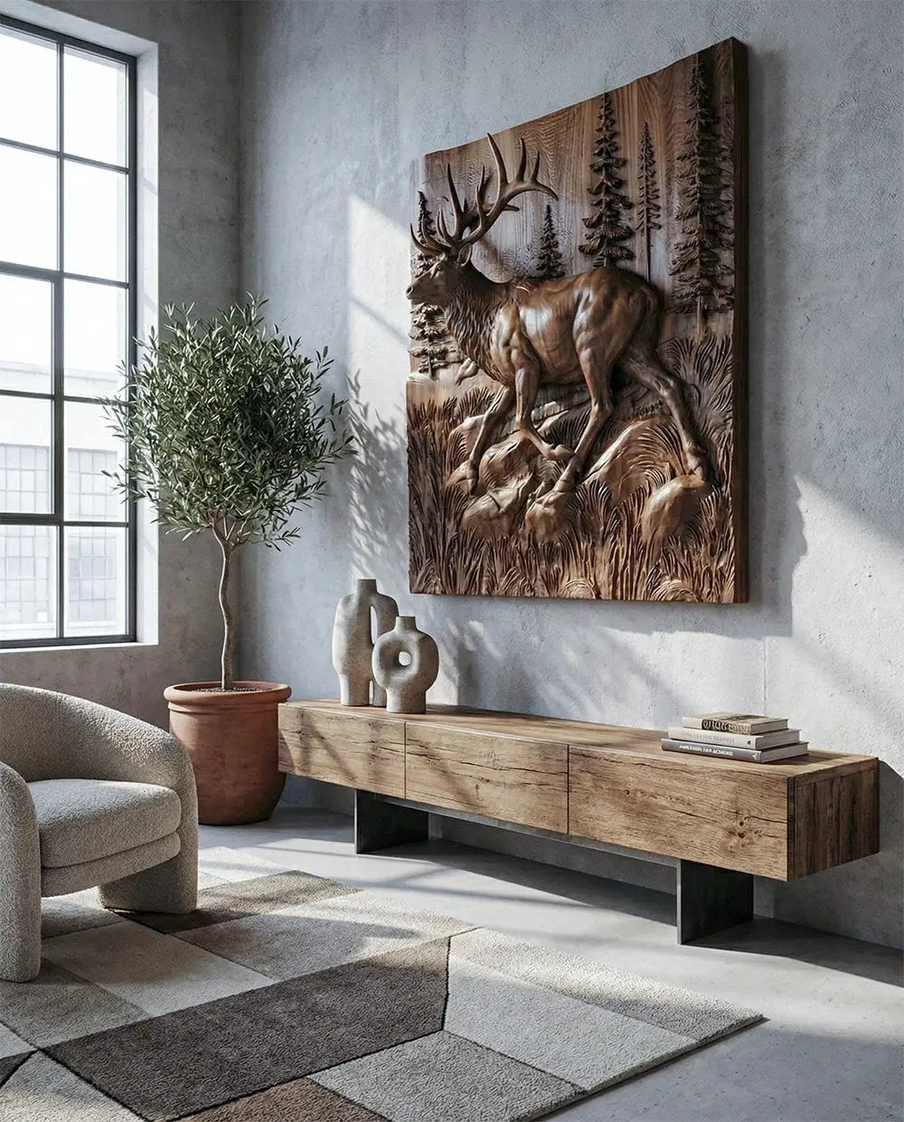 Wooden Deer - Elk 3D Wood Relief Wall Art by Gizz