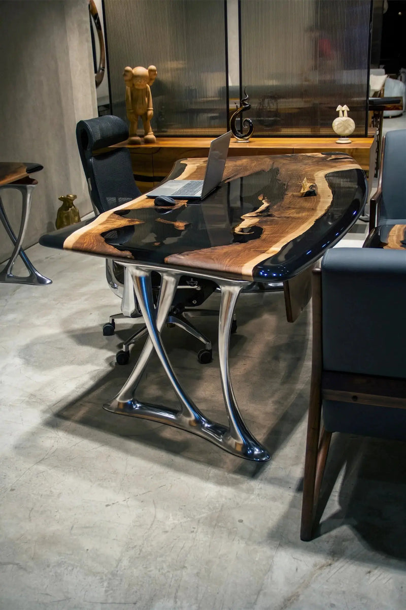 Luxury D-Shaped Walnut & Epoxy Executive Desk by Gizz
