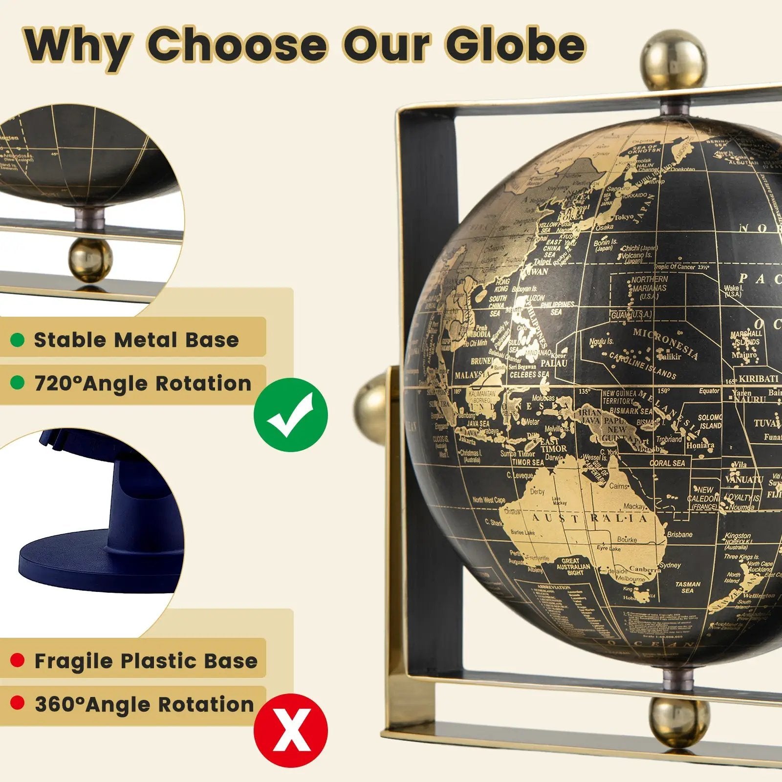 Geographic 6/ 8/ 10 Inch World Globe with Clear Printing and Square Frame by DirectDeals