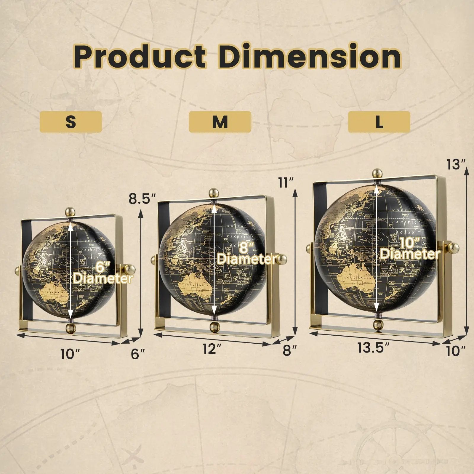 Geographic 6/ 8/ 10 Inch World Globe with Clear Printing and Square Frame by DirectDeals
