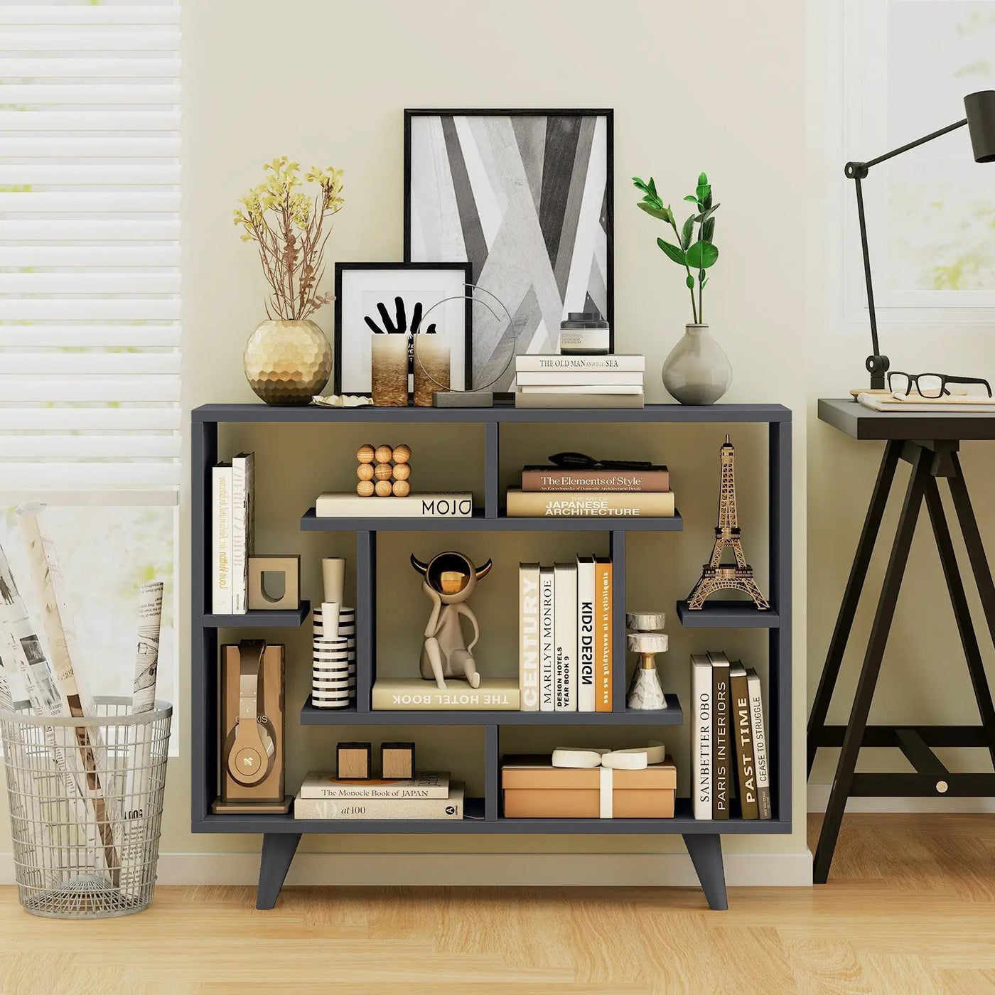 Geometric Bookcase with Anti-Tipping Kit and Storage Shelving Unit by DirectDeals
