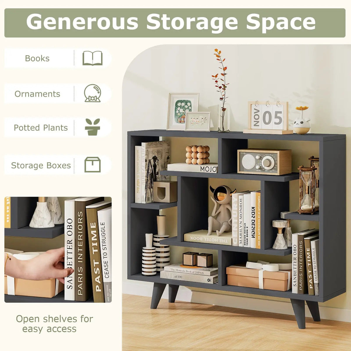 Geometric Bookcase with Anti-Tipping Kit and Storage Shelving Unit by DirectDeals