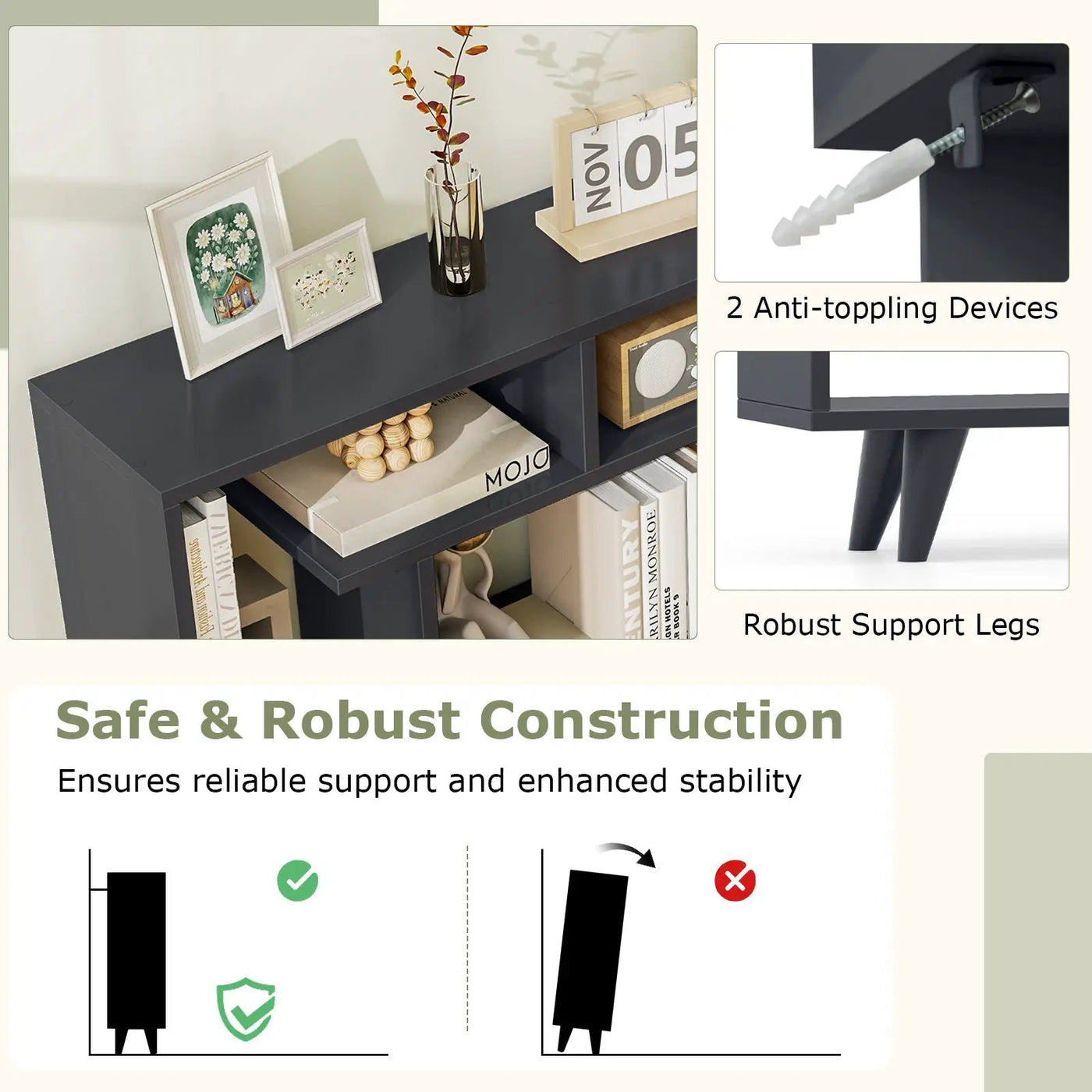 Geometric Bookcase with Anti-Tipping Kit and Storage Shelving Unit by DirectDeals