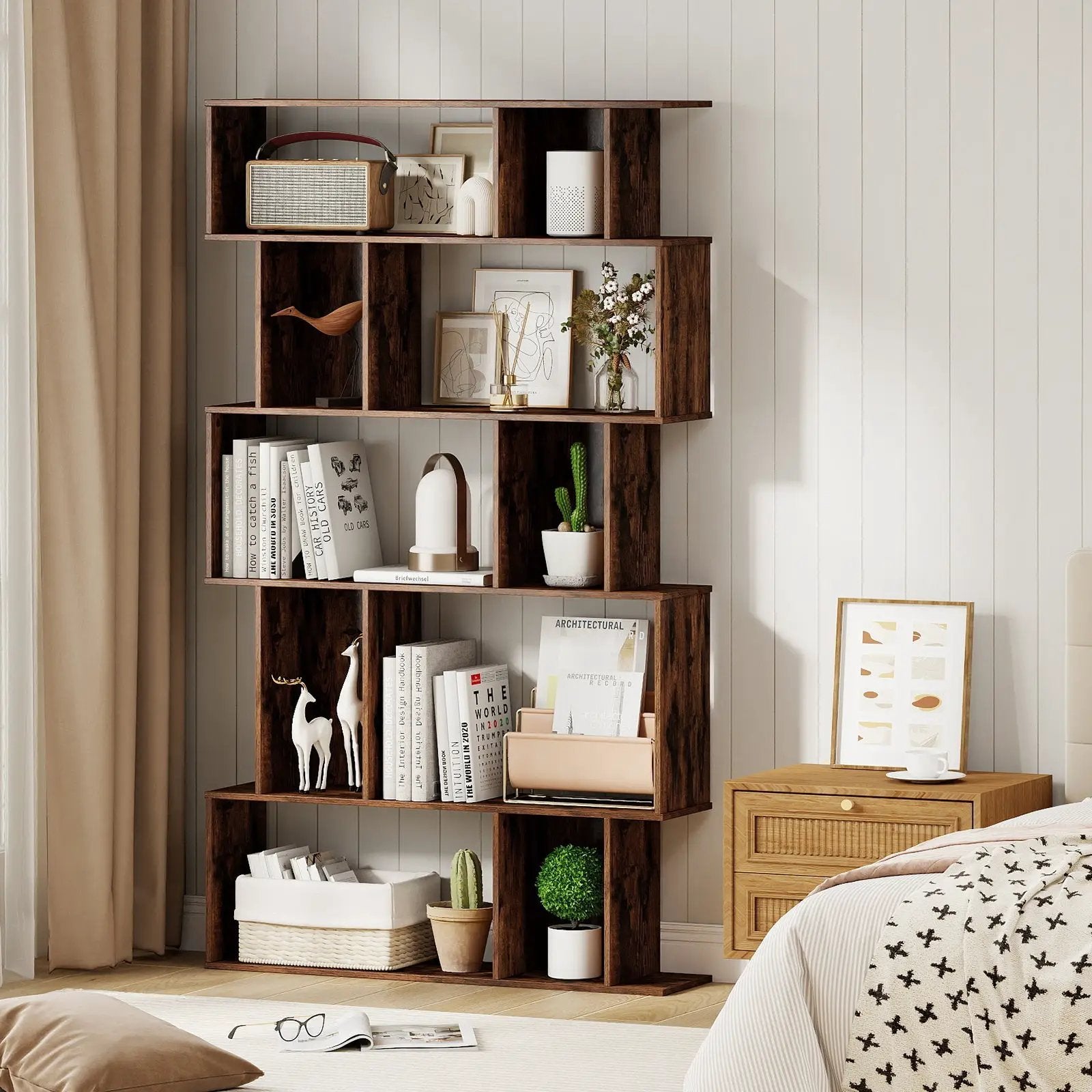 Geometric Bookshelf 5-Tier Bookcase with Open Shelves and Closed-back Cubes by DirectDeals