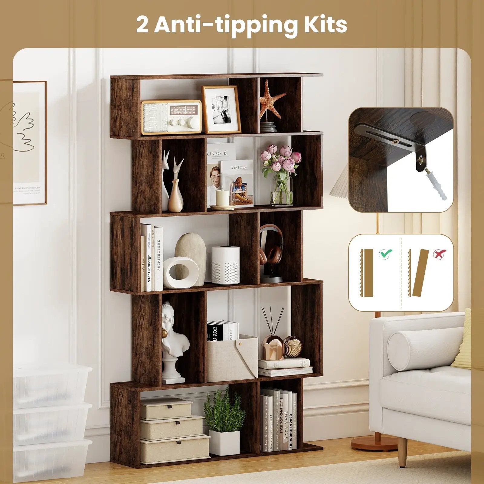 Geometric Bookshelf 5-Tier Bookcase with Open Shelves and Closed-back Cubes by DirectDeals