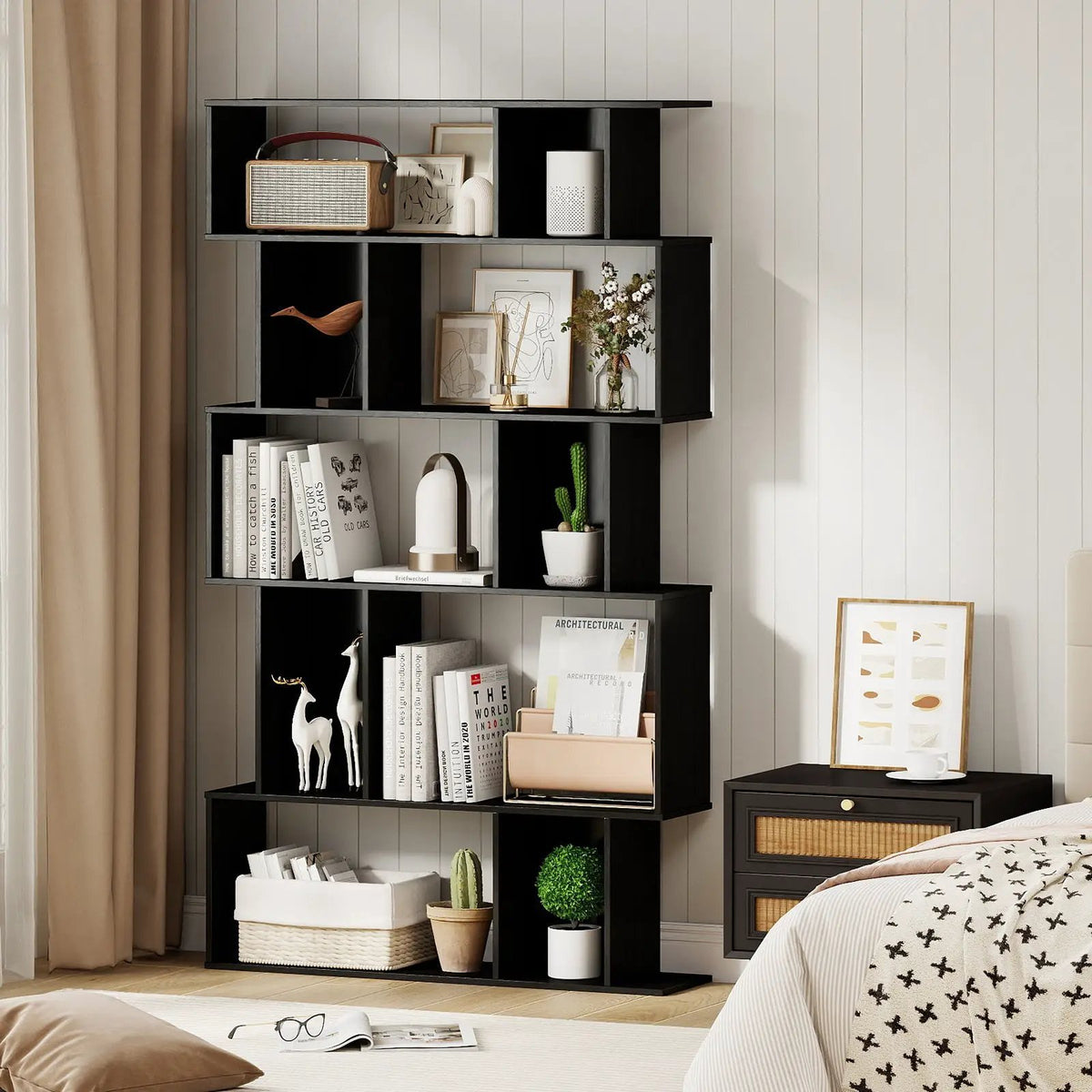 Geometric Bookshelf 5-Tier Bookcase with Open Shelves and Closed-back Cubes by DirectDeals