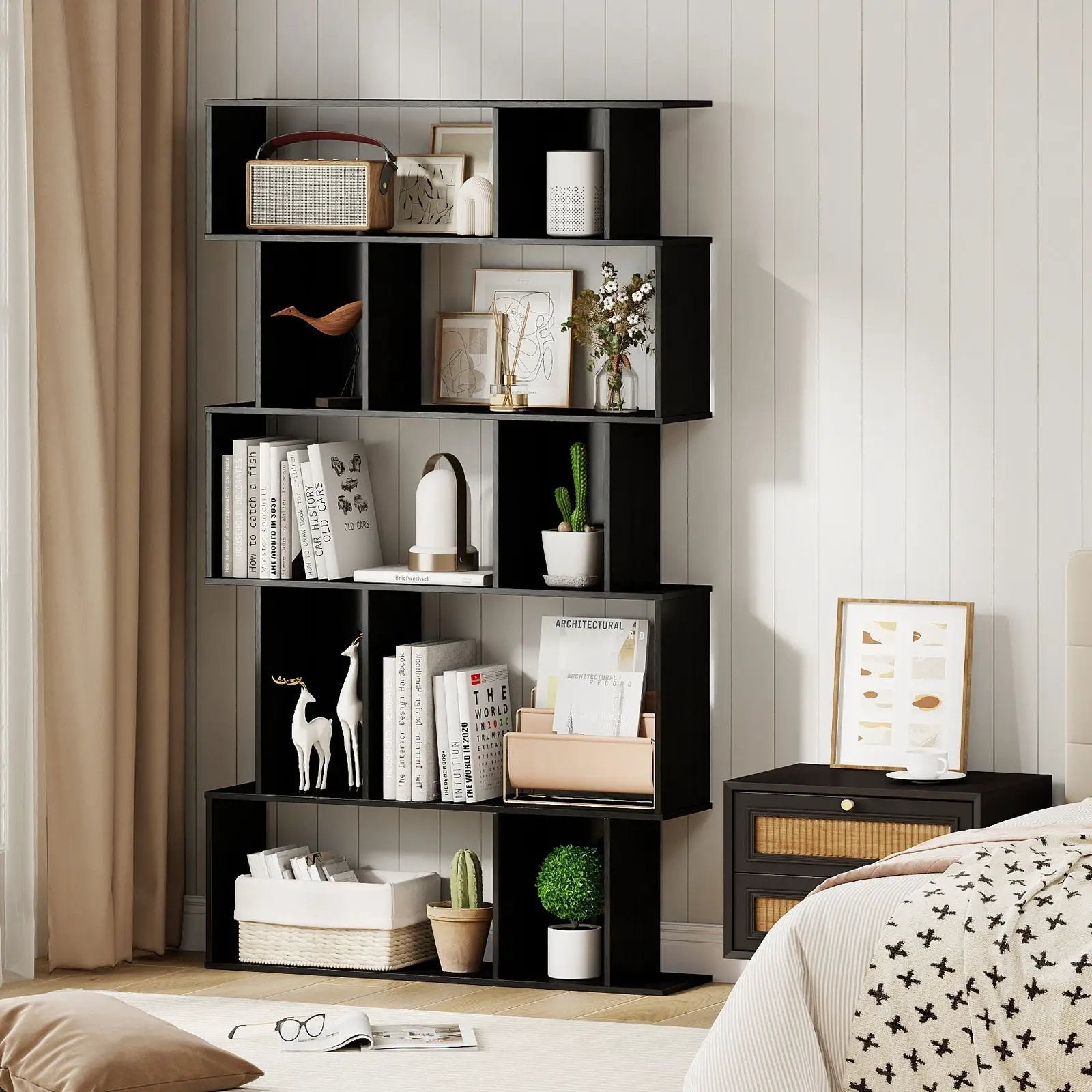 Geometric Bookshelf 5-Tier Bookcase with Open Shelves and Closed-back Cubes by DirectDeals