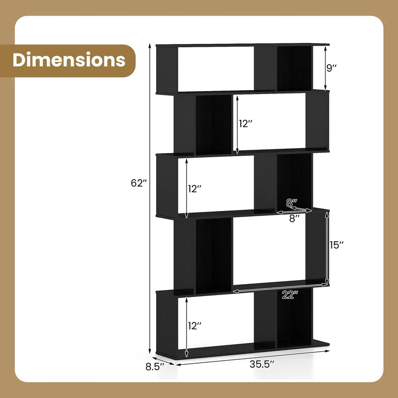 Geometric Bookshelf 5-Tier Bookcase with Open Shelves and Closed-back Cubes by DirectDeals