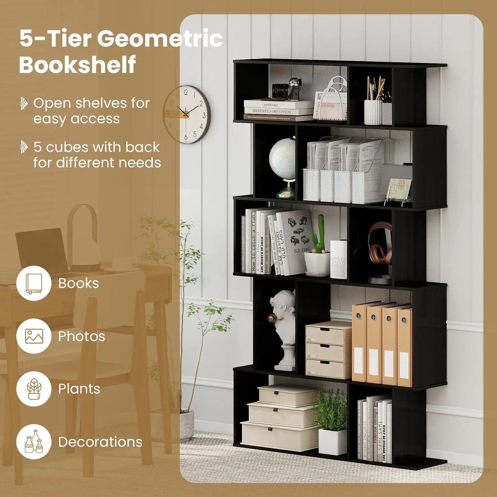 Geometric Bookshelf 5-Tier Bookcase with Open Shelves and Closed-back Cubes by DirectDeals