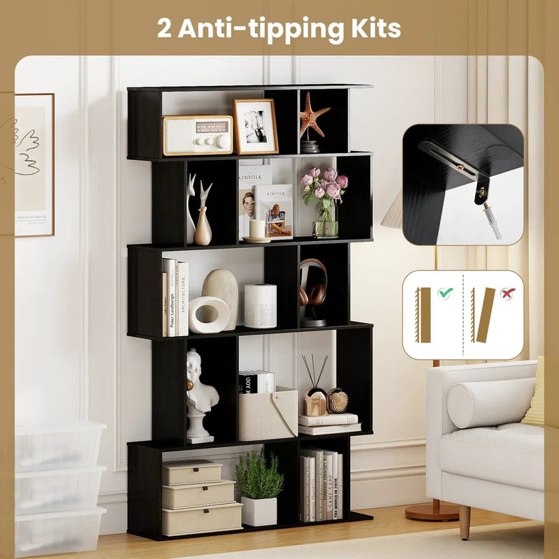 Geometric Bookshelf 5-Tier Bookcase with Open Shelves and Closed-back Cubes by DirectDeals
