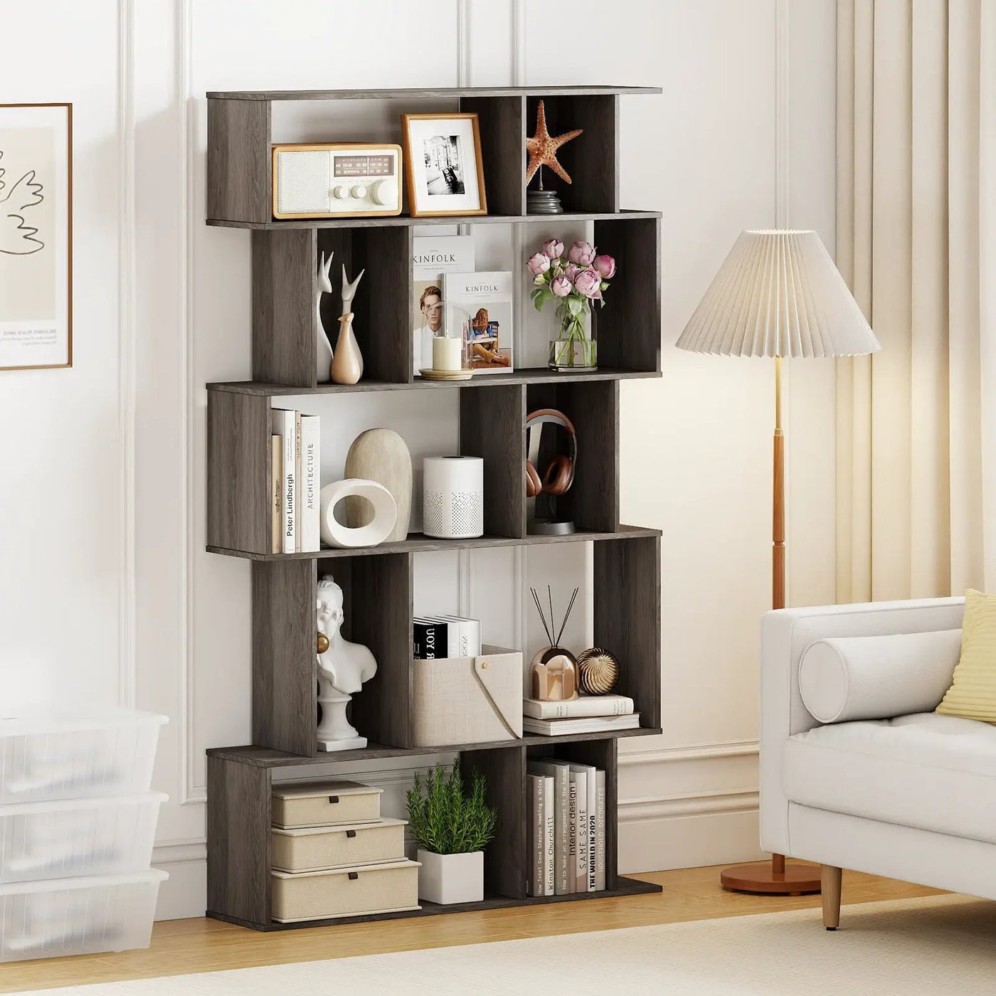 Geometric Bookshelf 5-Tier Bookcase with Open Shelves and Closed-back Cubes by DirectDeals