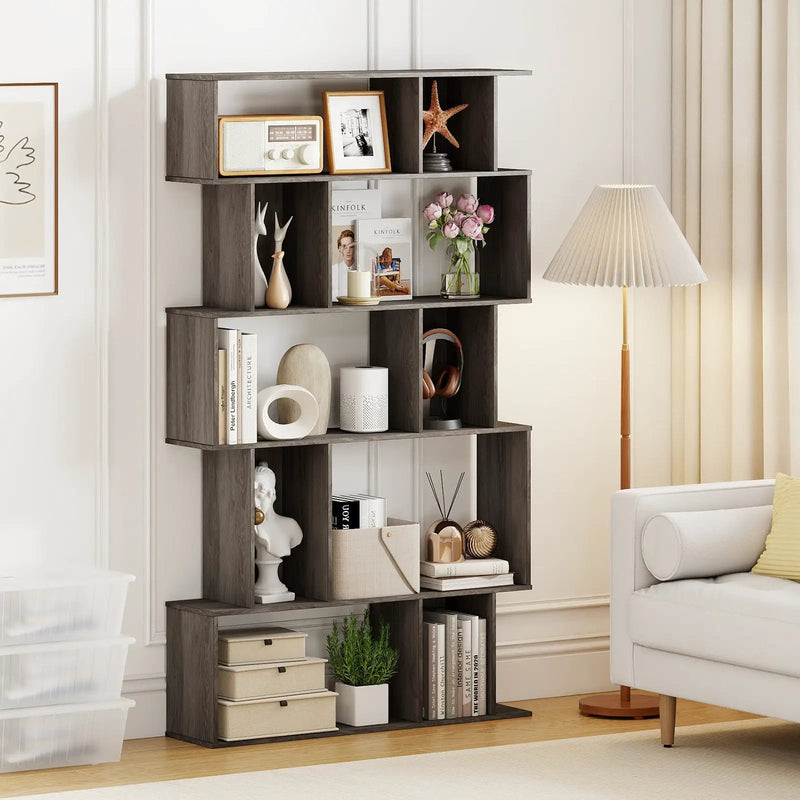 Geometric Bookshelf 5-Tier Bookcase with Open Shelves and Closed-back Cubes by DirectDeals