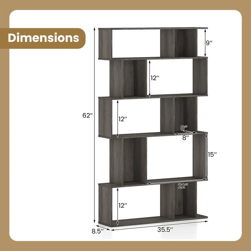 Geometric Bookshelf 5-Tier Bookcase with Open Shelves and Closed-back Cubes by DirectDeals