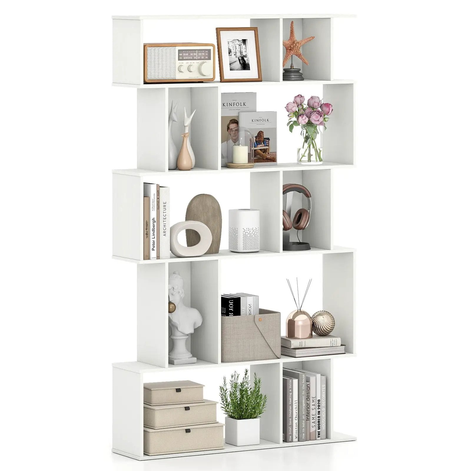 Geometric Bookshelf 5-Tier Bookcase with Open Shelves and Closed-back Cubes by DirectDeals