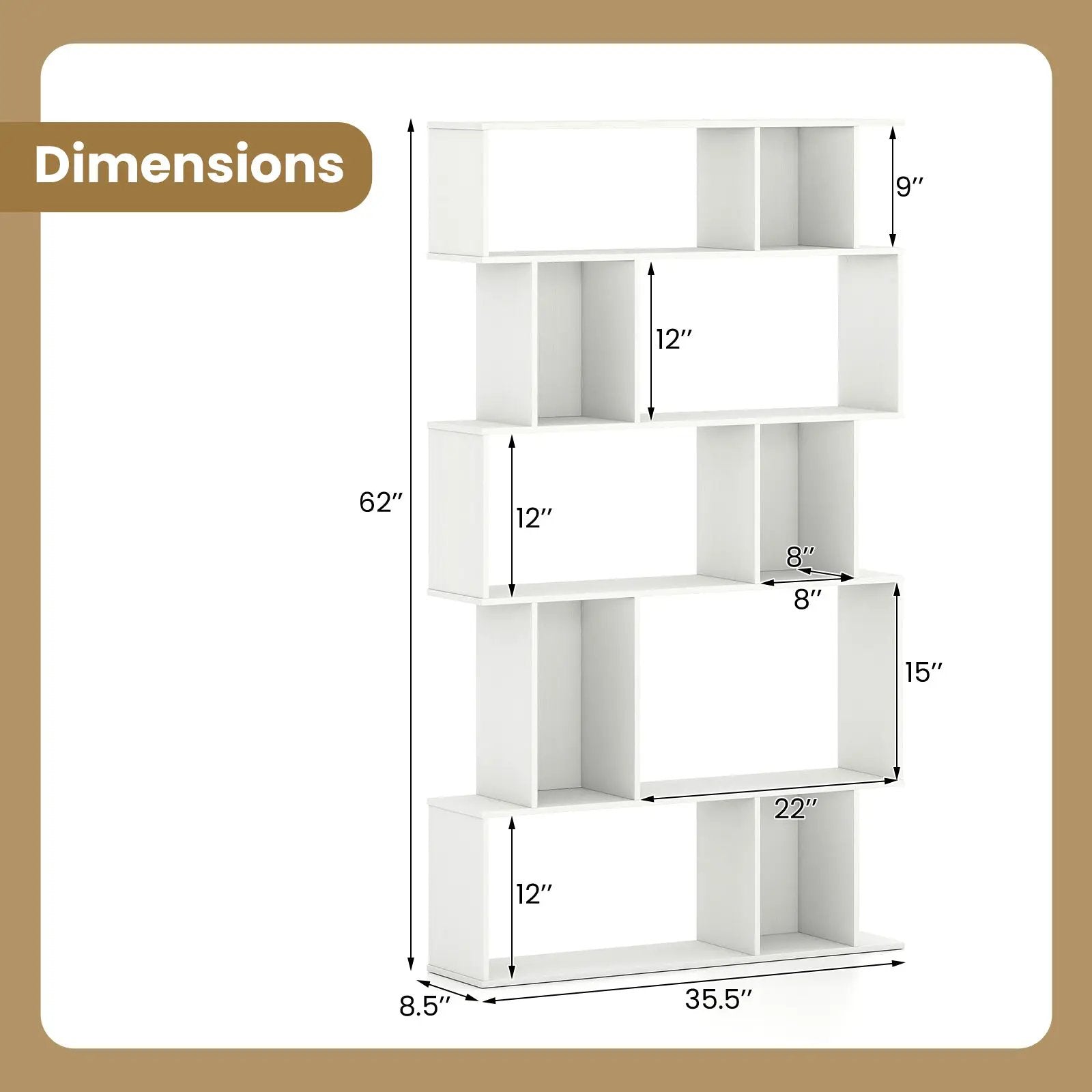 Geometric Bookshelf 5-Tier Bookcase with Open Shelves and Closed-back Cubes by DirectDeals