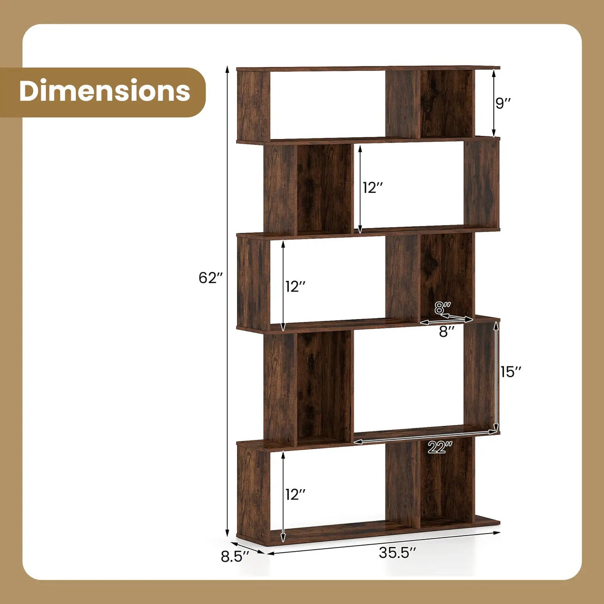 Geometric Bookshelf Set of 2 5-Tier Bookcase with Open Shelves and Closed-back Cubes by DirectDeals