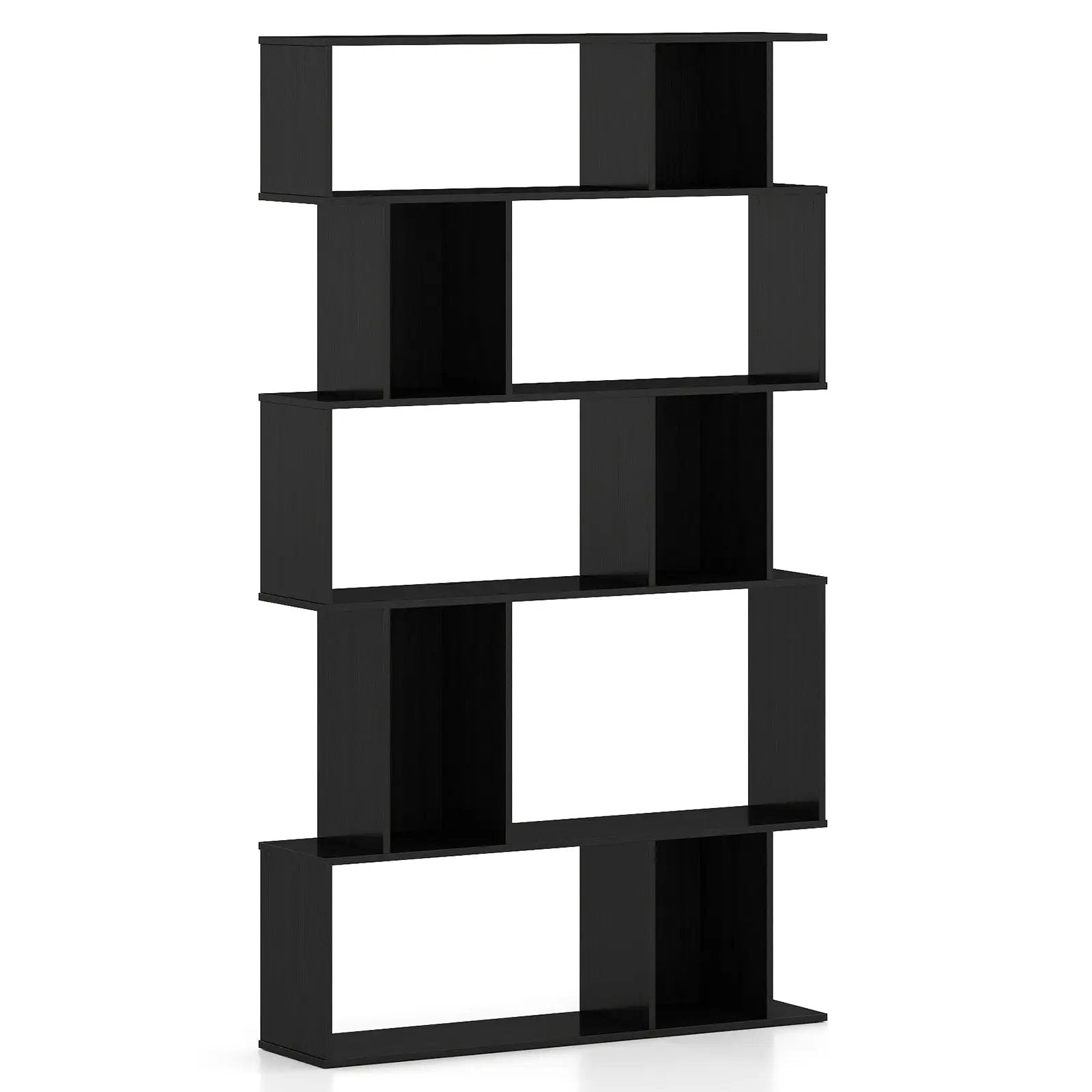 Geometric Bookshelf Set of 2 5-Tier Bookcase with Open Shelves and Closed-back Cubes by DirectDeals