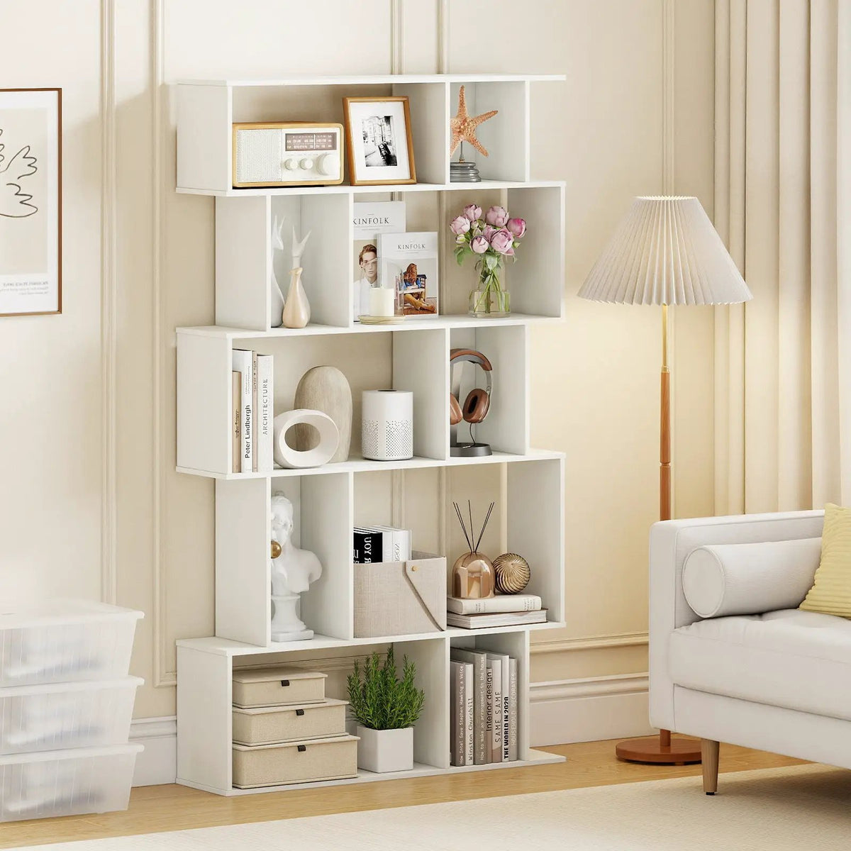 Geometric Bookshelf Set of 2 5-Tier Bookcase with Open Shelves and Closed-back Cubes by DirectDeals