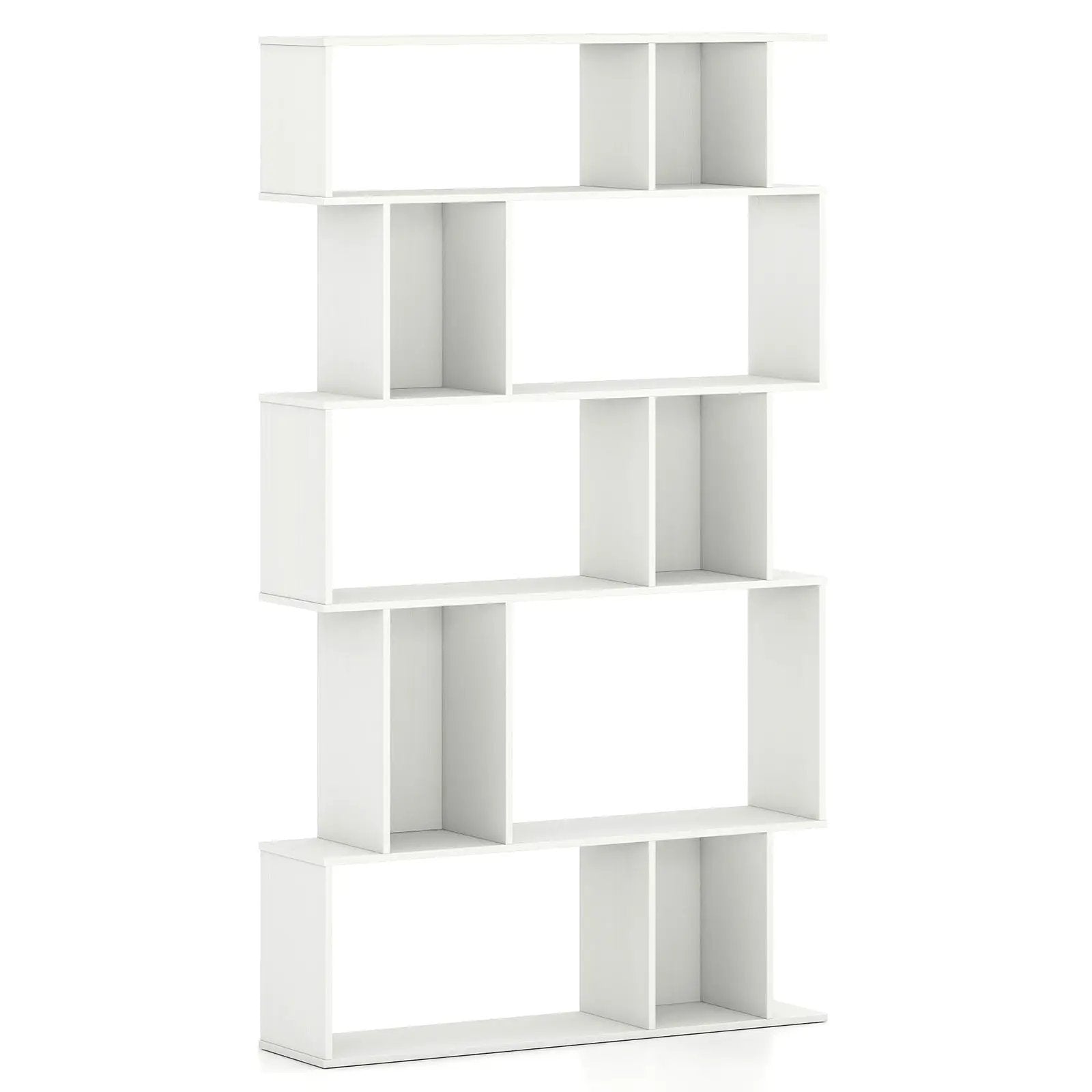 Geometric Bookshelf Set of 2 5-Tier Bookcase with Open Shelves and Closed-back Cubes by DirectDeals