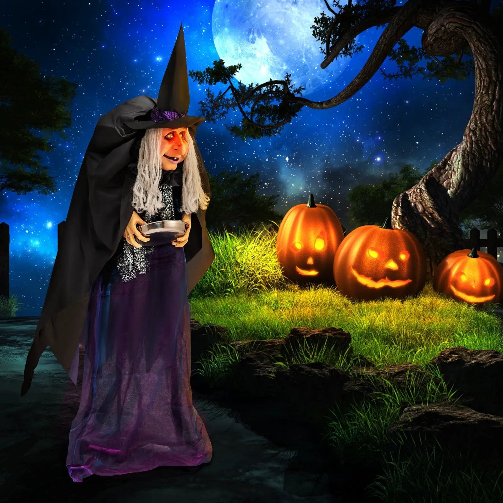 Giant Halloween Witch Decoration with LED Lights Widened Base Sound by DirectDeals