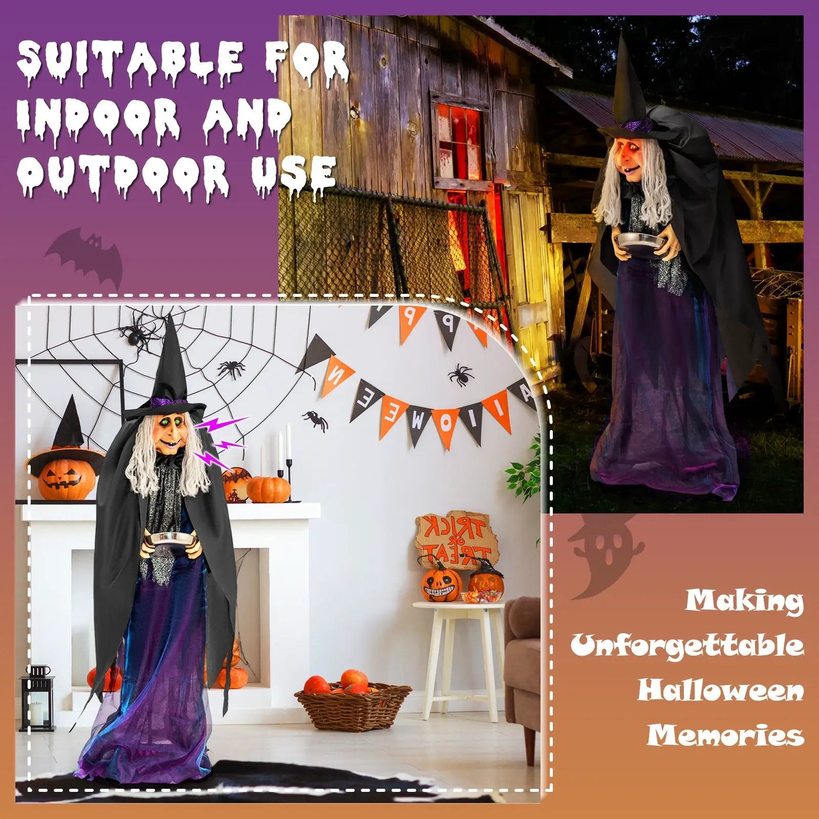 Giant Halloween Witch Decoration with LED Lights Widened Base Sound by DirectDeals