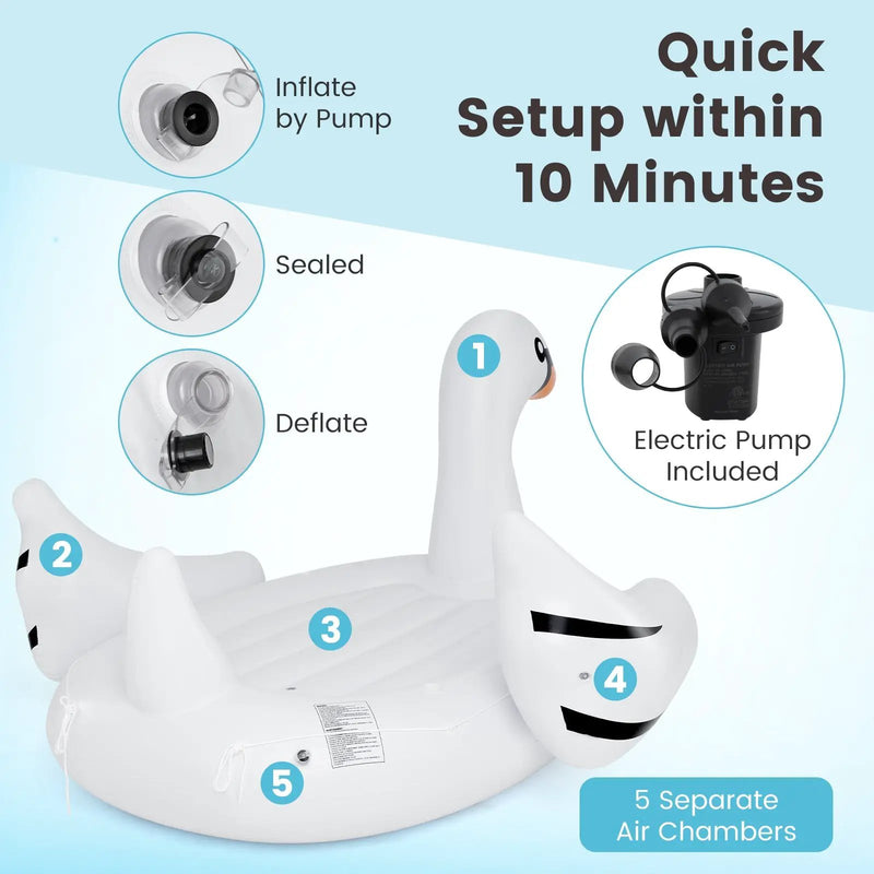 Giant Inflatable Swan Floating Island 4-Person Pool Float with 4 Cups Holders by DirectDeals