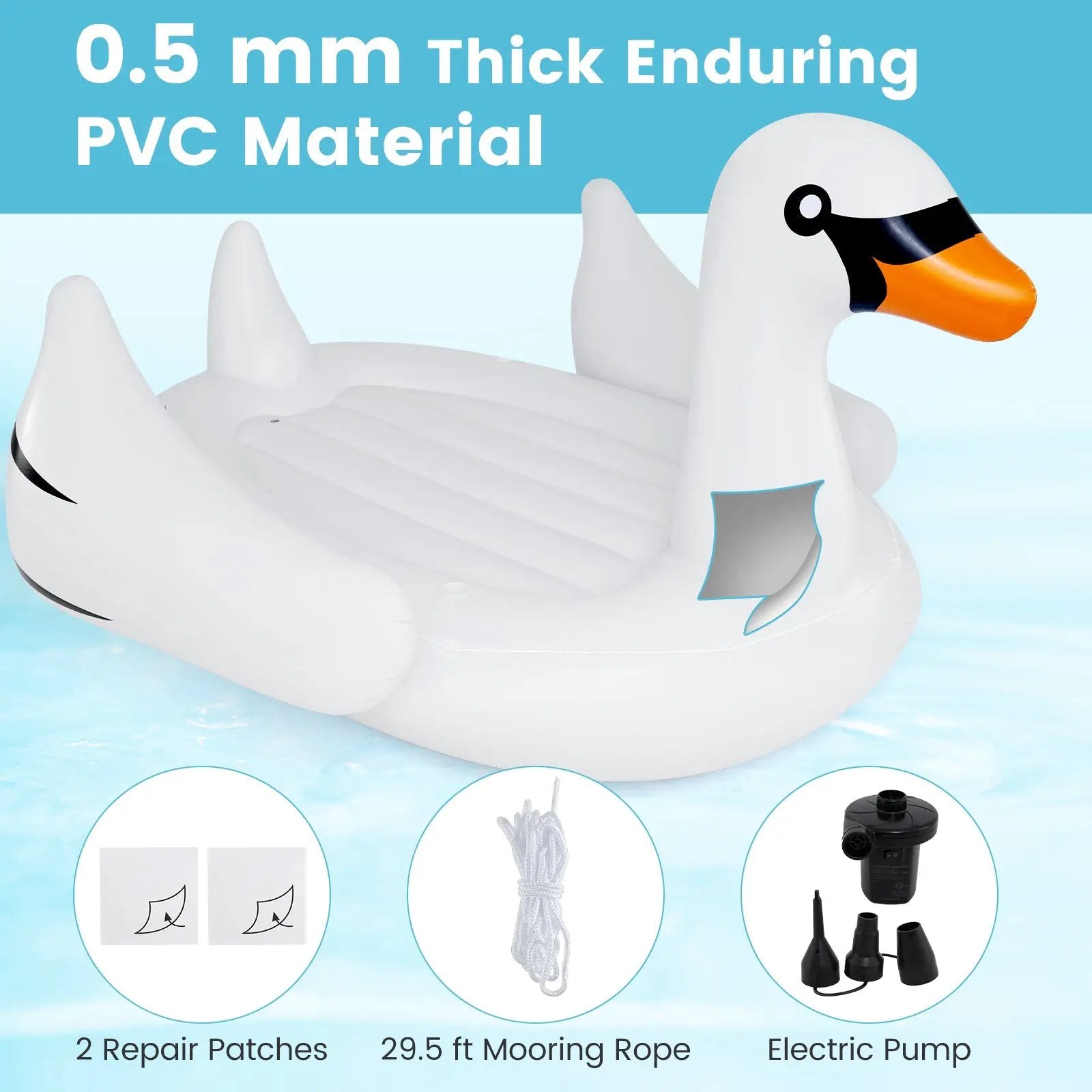Giant Inflatable Swan Floating Island 4-Person Pool Float with 4 Cups Holders by DirectDeals