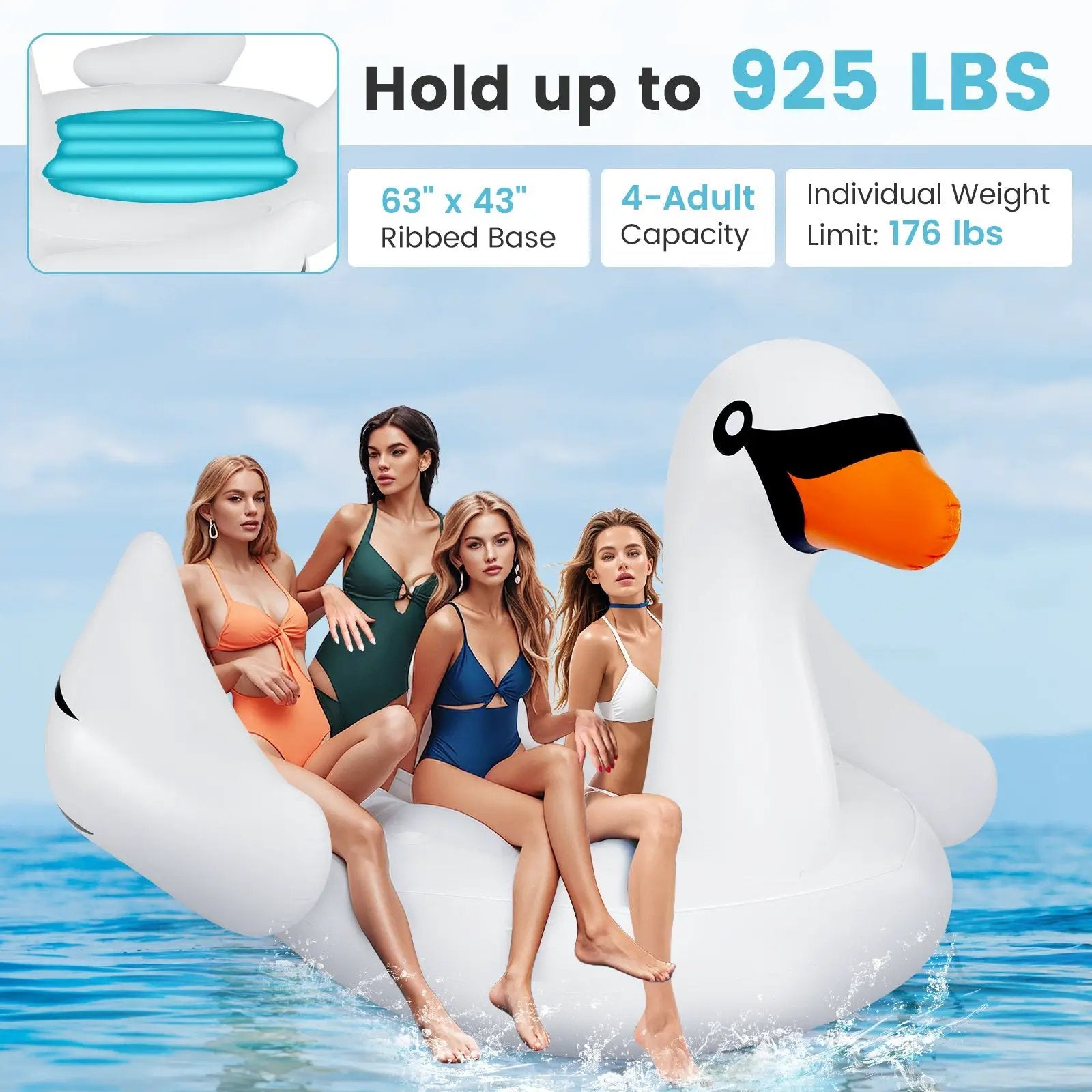 Giant Inflatable Swan Floating Island 4-Person Pool Float with 4 Cups Holders by DirectDeals