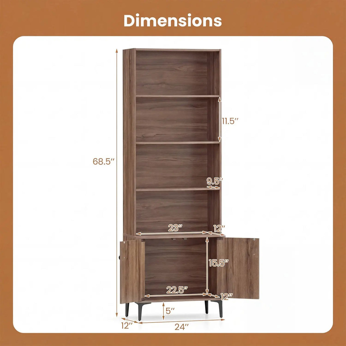 Giantex Bookshelf with Doors and 2 Anti-Tipping Kits for Home Office by DirectDeals