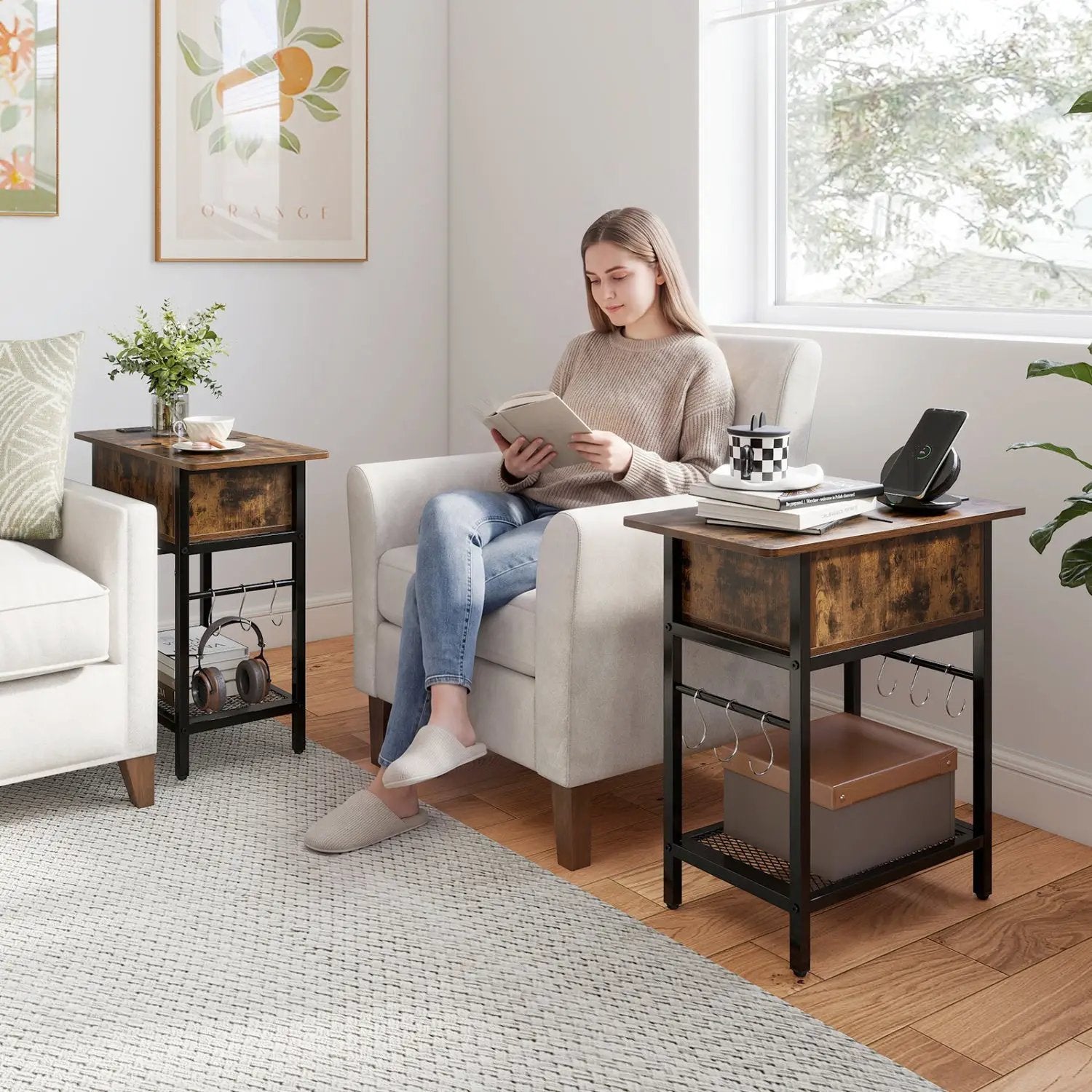 End Table with Charging Station USB Ports Outlets and Flip Top by DirectDeals
