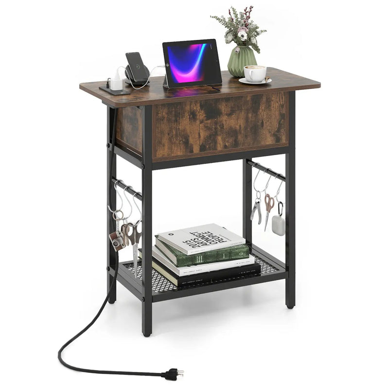 End Table with Charging Station USB Ports Outlets and Flip Top by DirectDeals