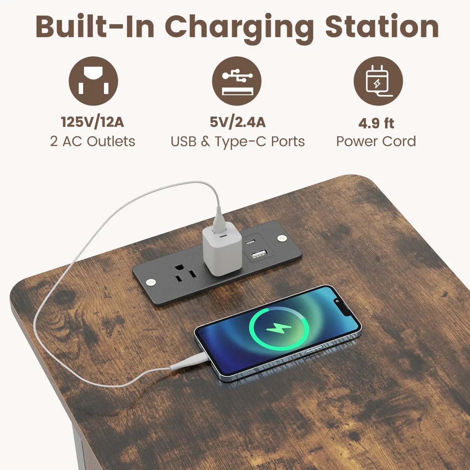End Table with Charging Station USB Ports Outlets and Flip Top by DirectDeals