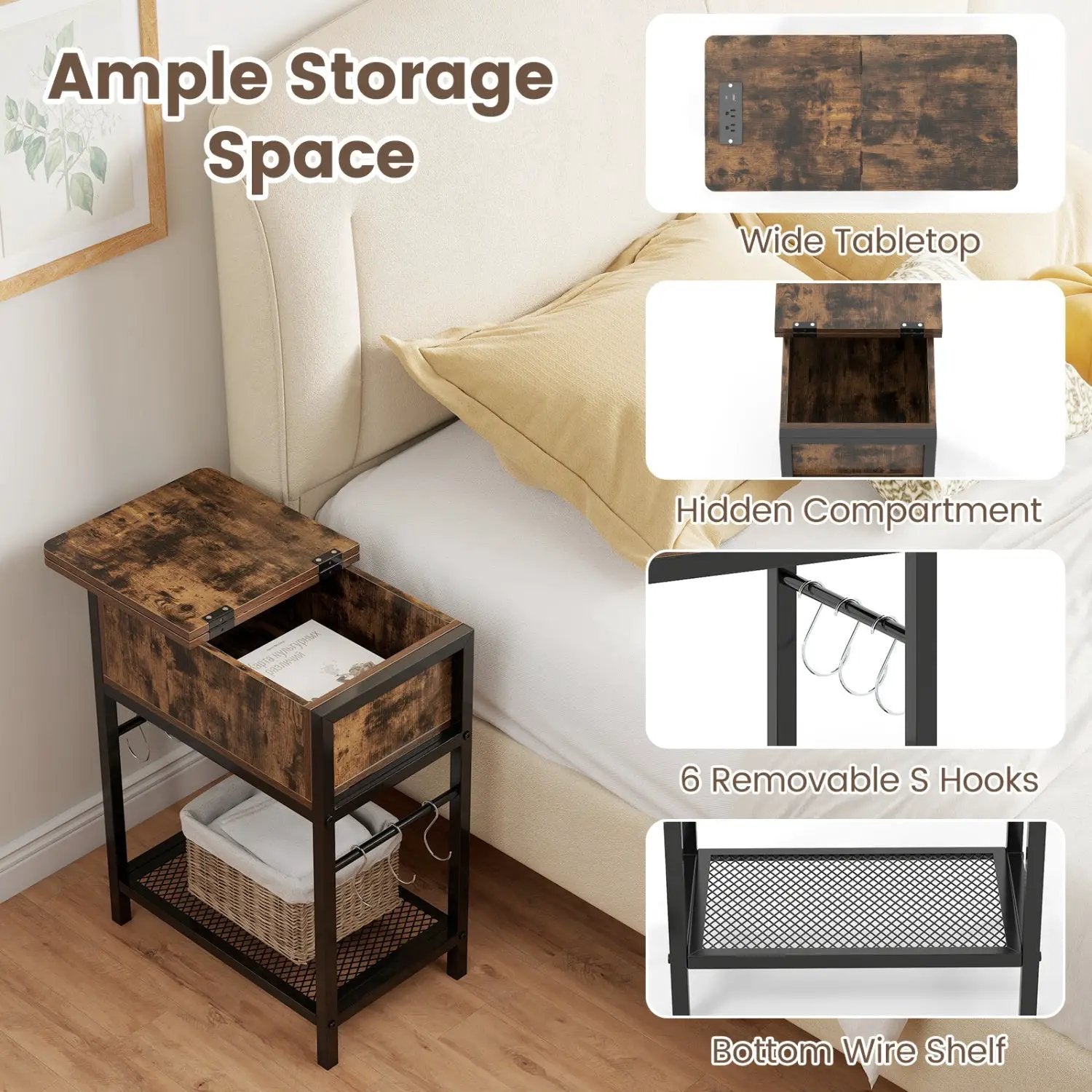 End Table with Charging Station USB Ports Outlets and Flip Top by DirectDeals