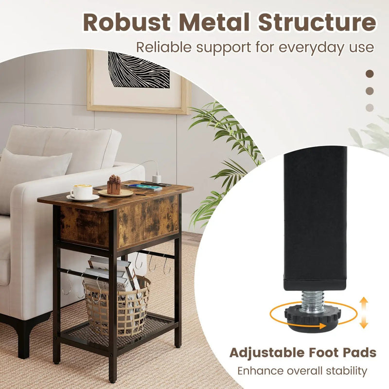 End Table with Charging Station USB Ports Outlets and Flip Top by DirectDeals
