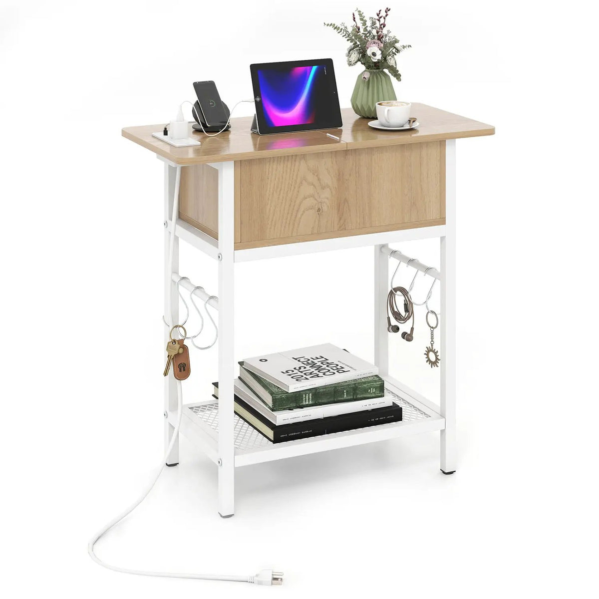 End Table with Charging Station USB Ports Outlets and Flip Top by DirectDeals