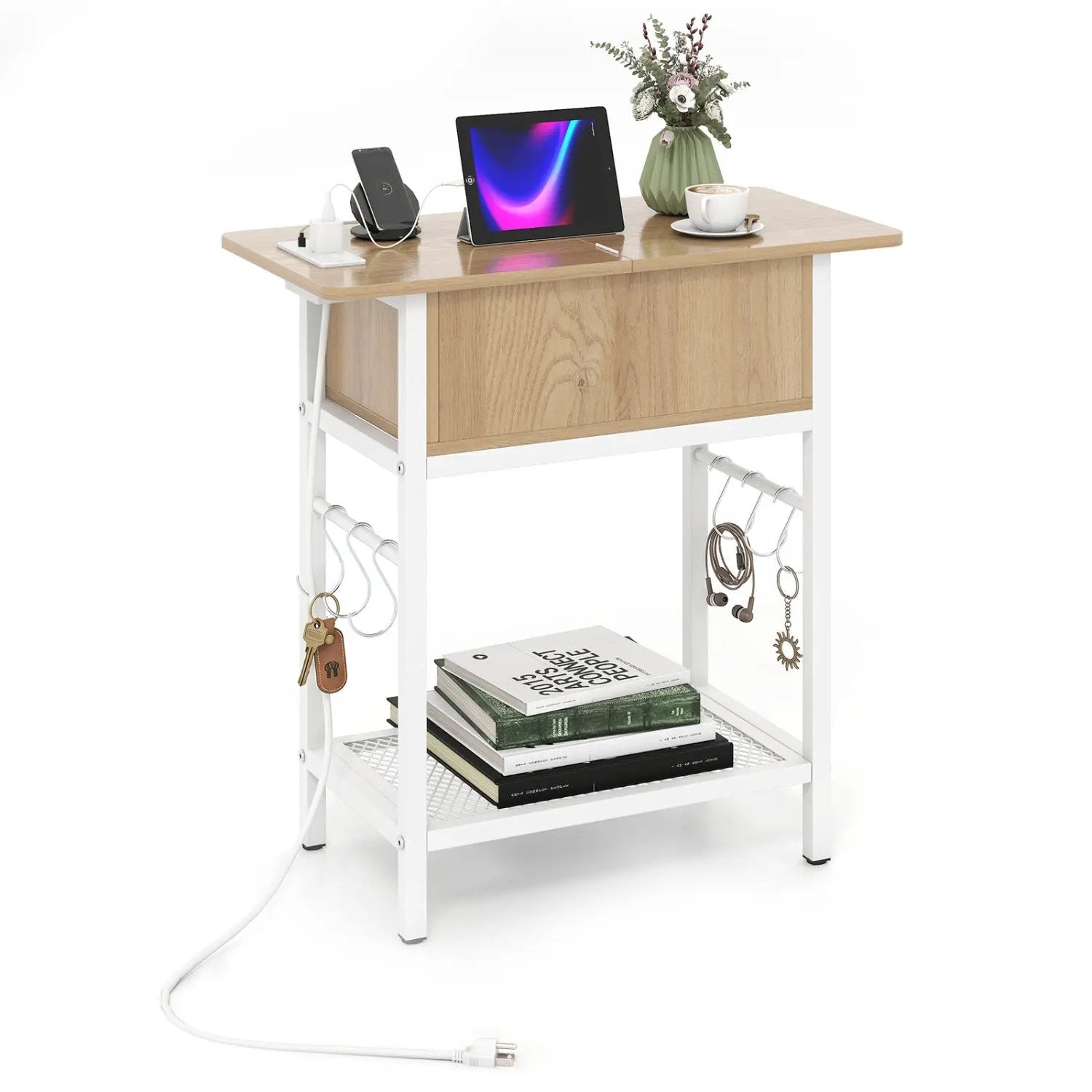 End Table with Charging Station USB Ports Outlets and Flip Top by DirectDeals