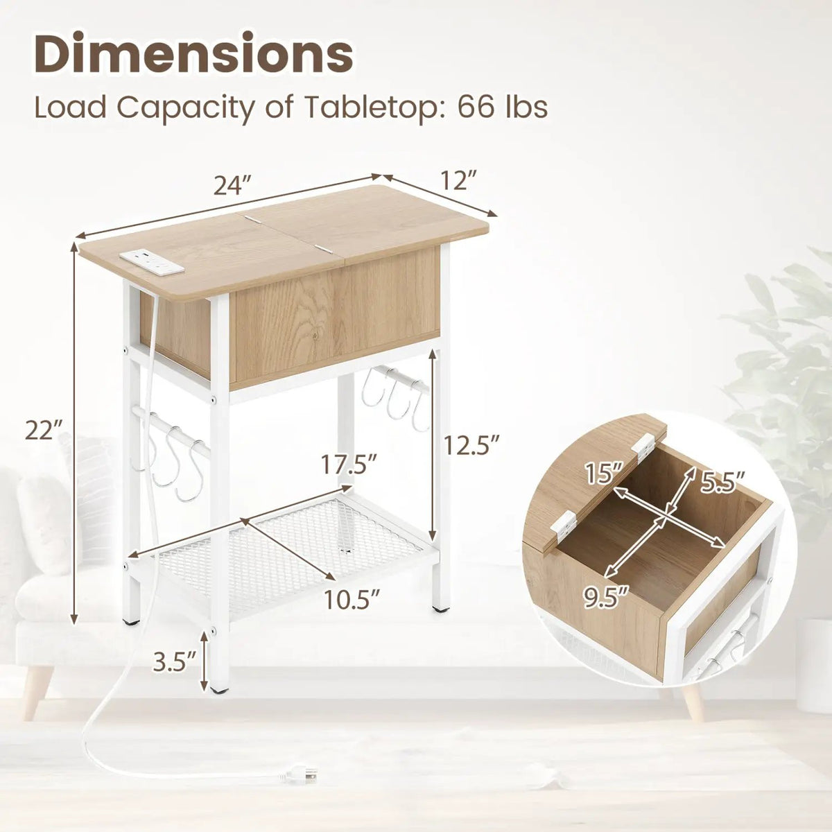 End Table with Charging Station USB Ports Outlets and Flip Top by DirectDeals
