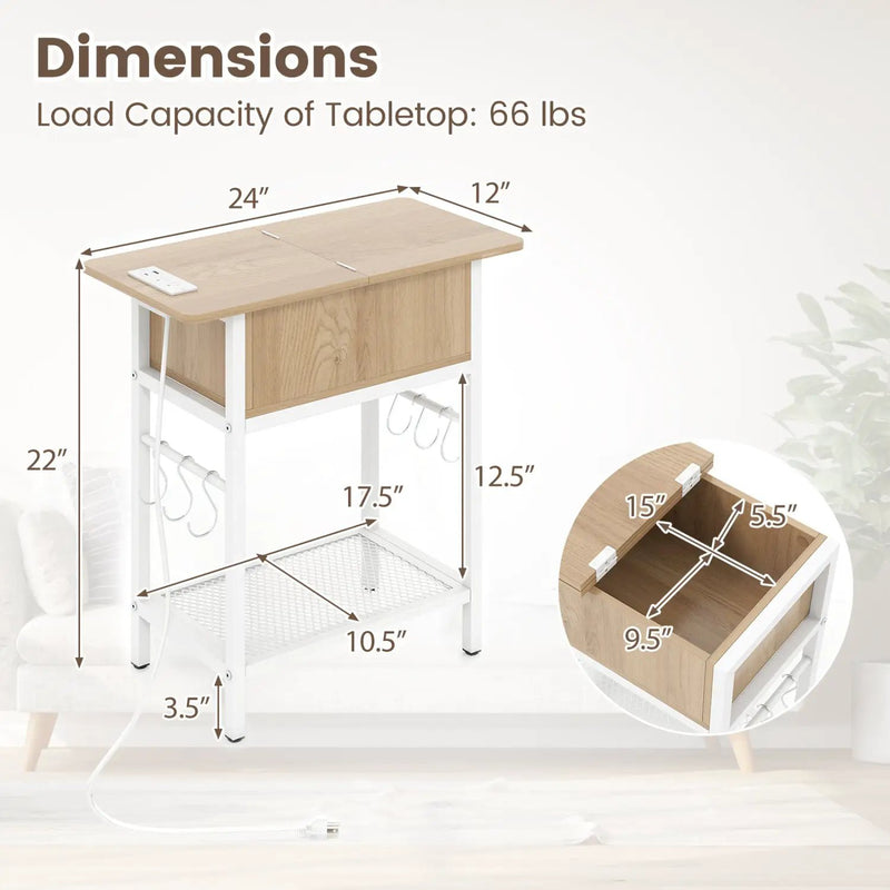 End Table with Charging Station USB Ports Outlets and Flip Top by DirectDeals