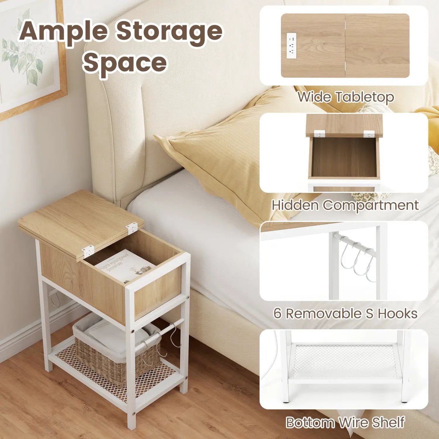 End Table with Charging Station USB Ports Outlets and Flip Top by DirectDeals