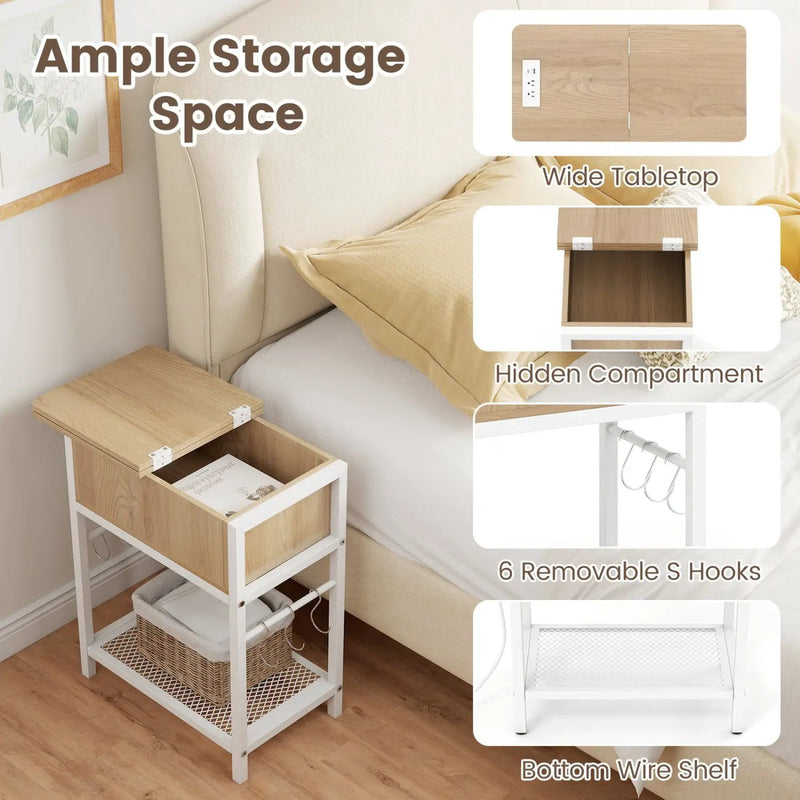 End Table with Charging Station USB Ports Outlets and Flip Top by DirectDeals